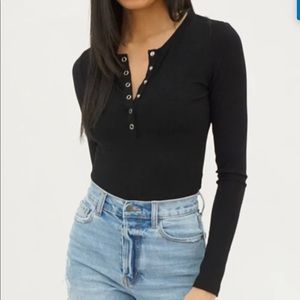 Talulah Henley Long Sleeve Bodysuit | Black